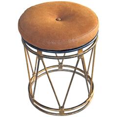 Stylish French Gilt-Iron Openwork Cylindrical Stool in the Manner of Jean Royère