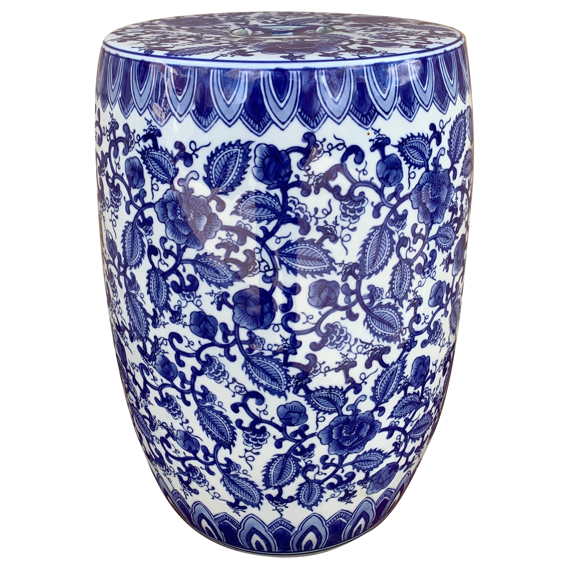 Chinoiserie Blue and White Porcelain Garden Stool For Sale