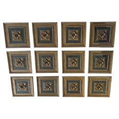 Used old polychrome wooden coffered ceiling tiles dating from the 19th century