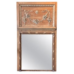 19th Century French Carved Pine Trumeau Mirror
