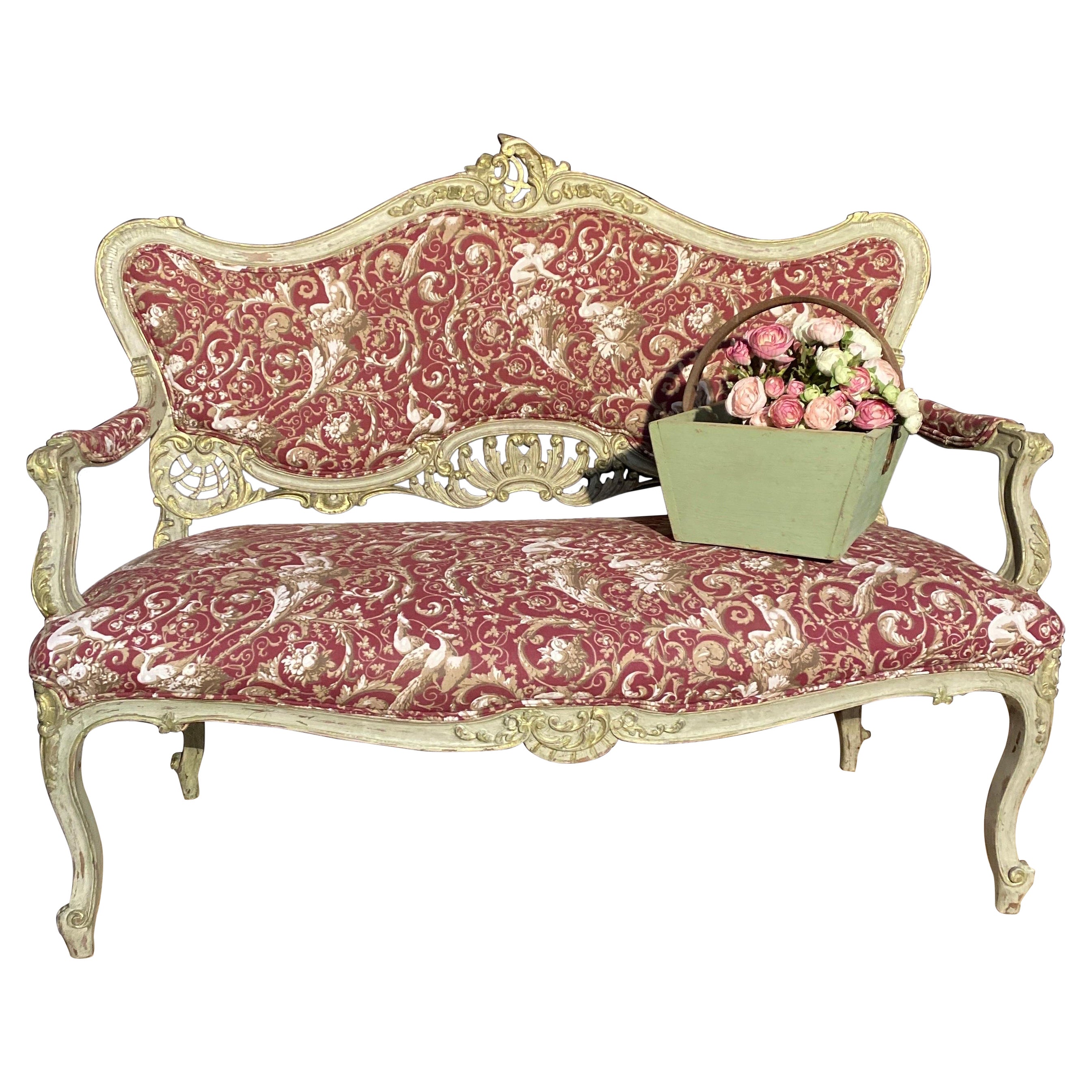 louis xv sofa dating from the 19th century polychrome For Sale