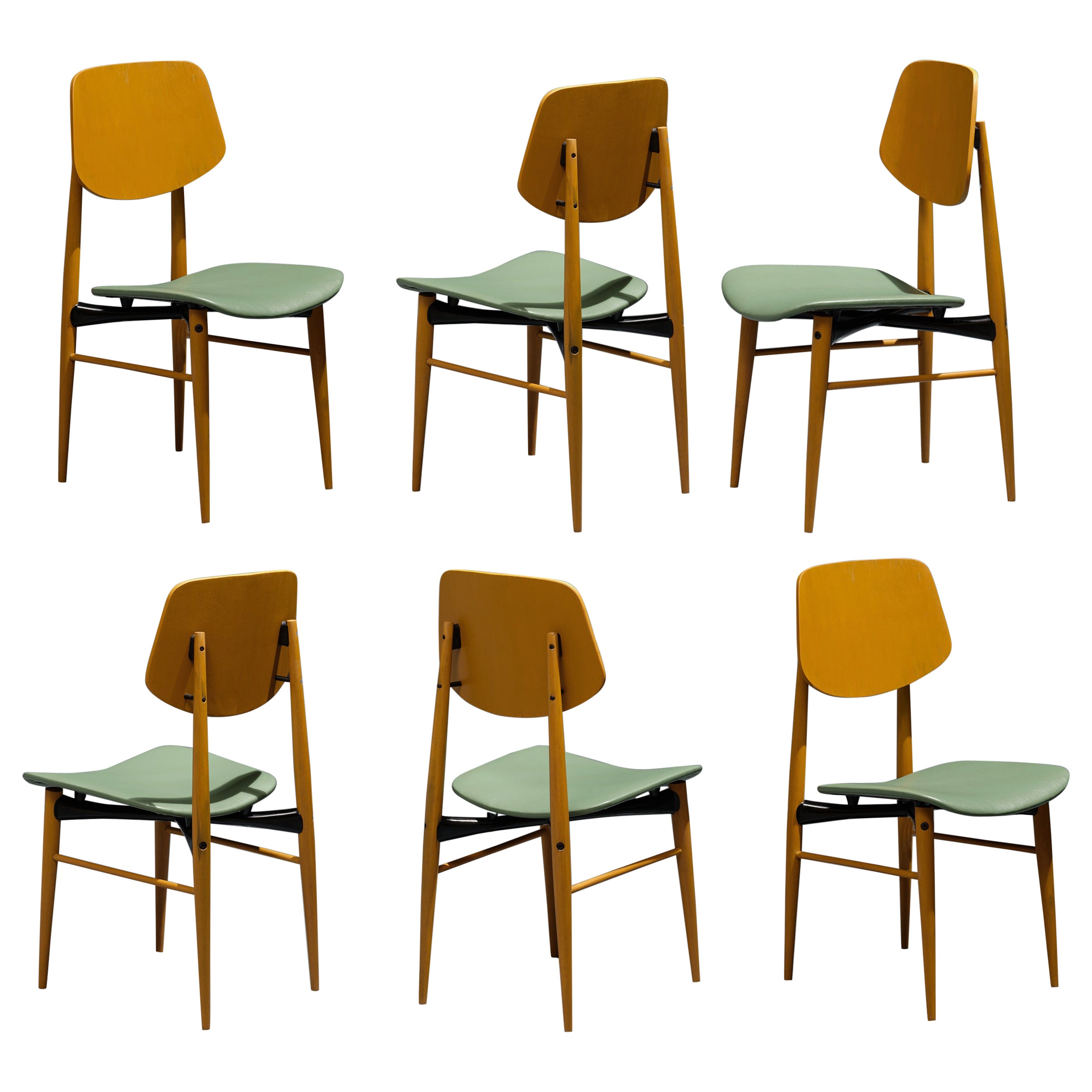 Set of Six Midcentury Italian Dining Chairs : Restored Vintage from 1950s For Sale