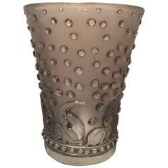 R. Lalique "Ajaccio" Pattern Frosted Gray Glass Vase, France, circa 1938, Signed