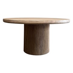 Round elm wood reeded dining table 60"