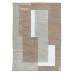 Contemporary Geometric Beige, White Flat-Weave Wool Rug by Doris Leslie Blau