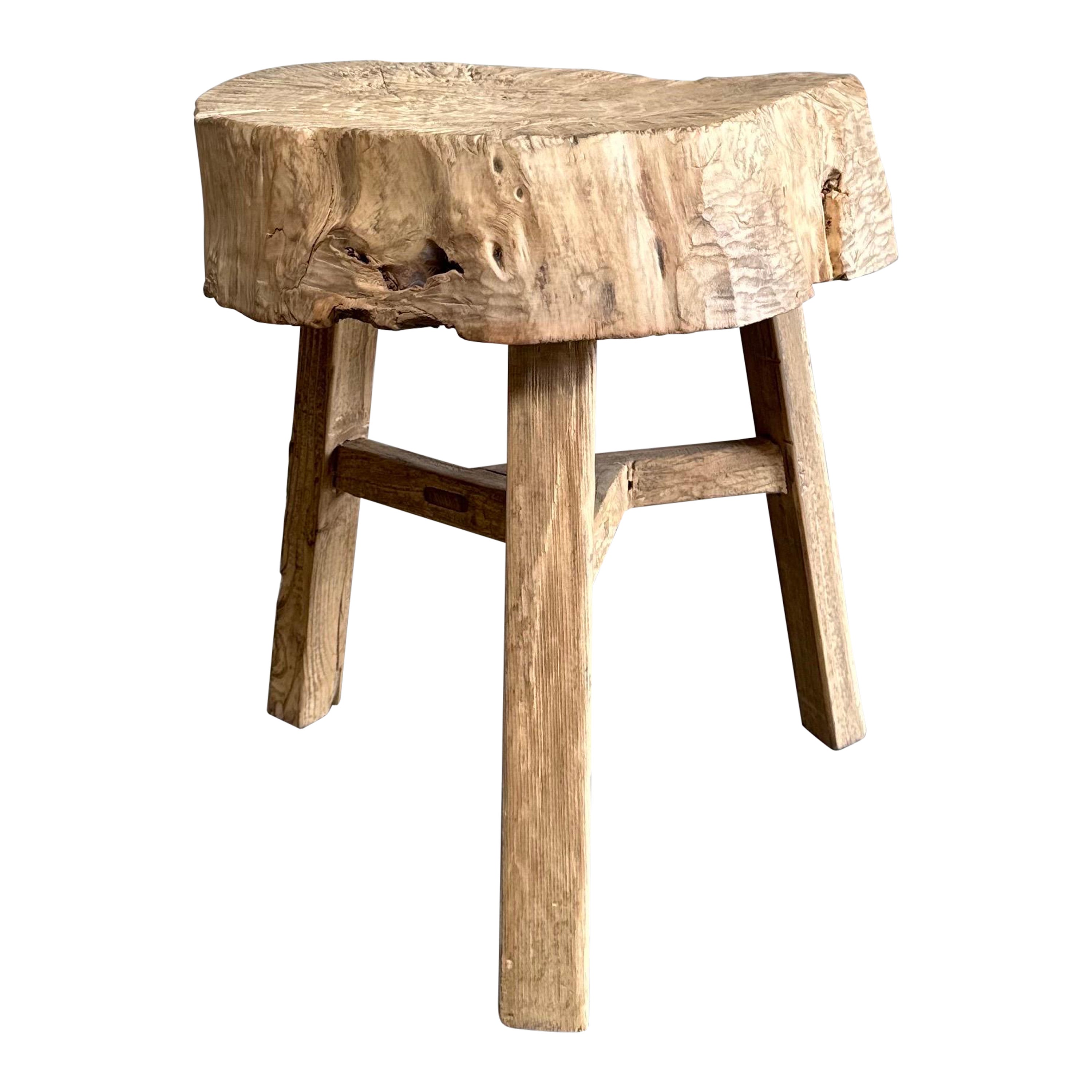 Vintage Elm Chop Block Table For Sale