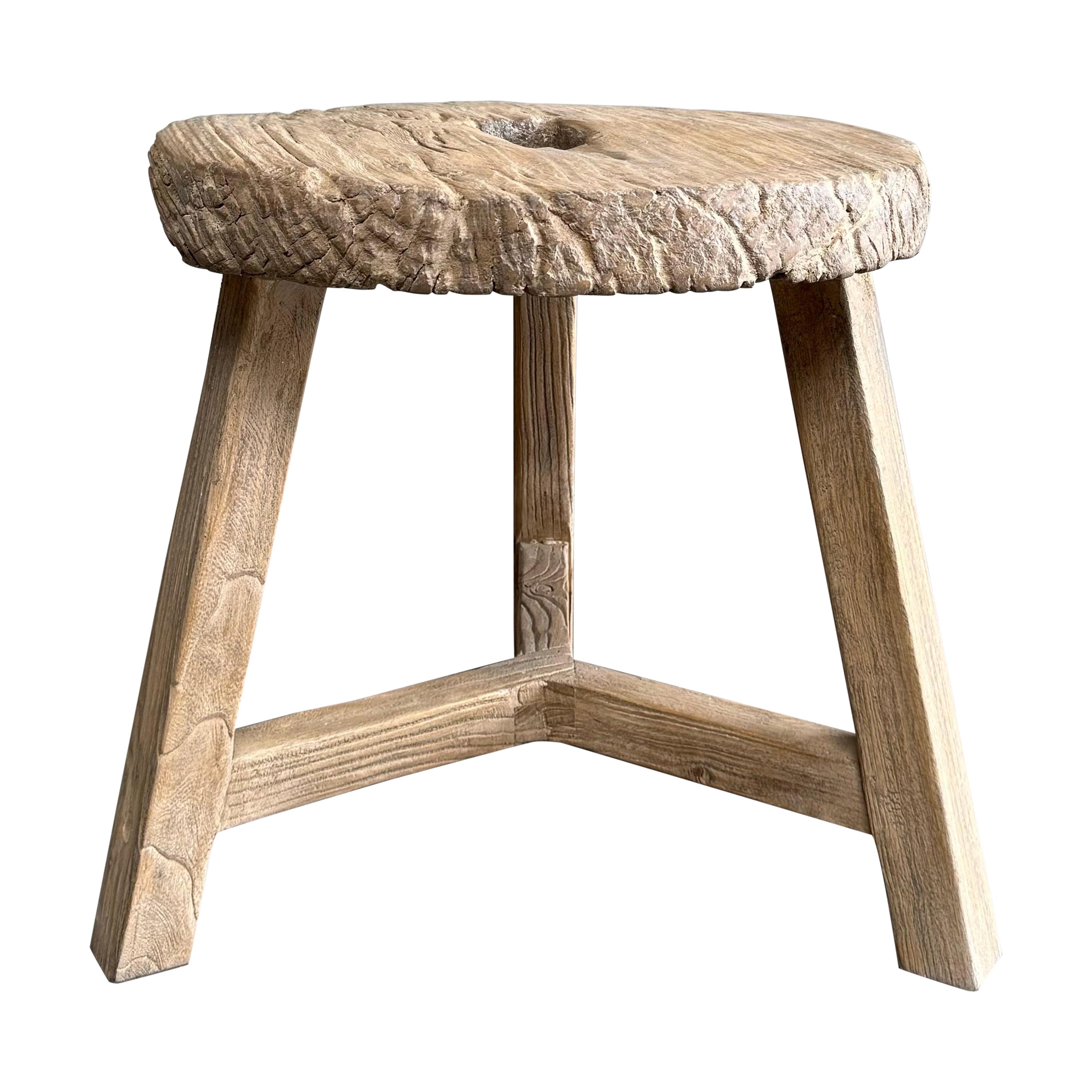 Vintage elm wood wheel side table For Sale