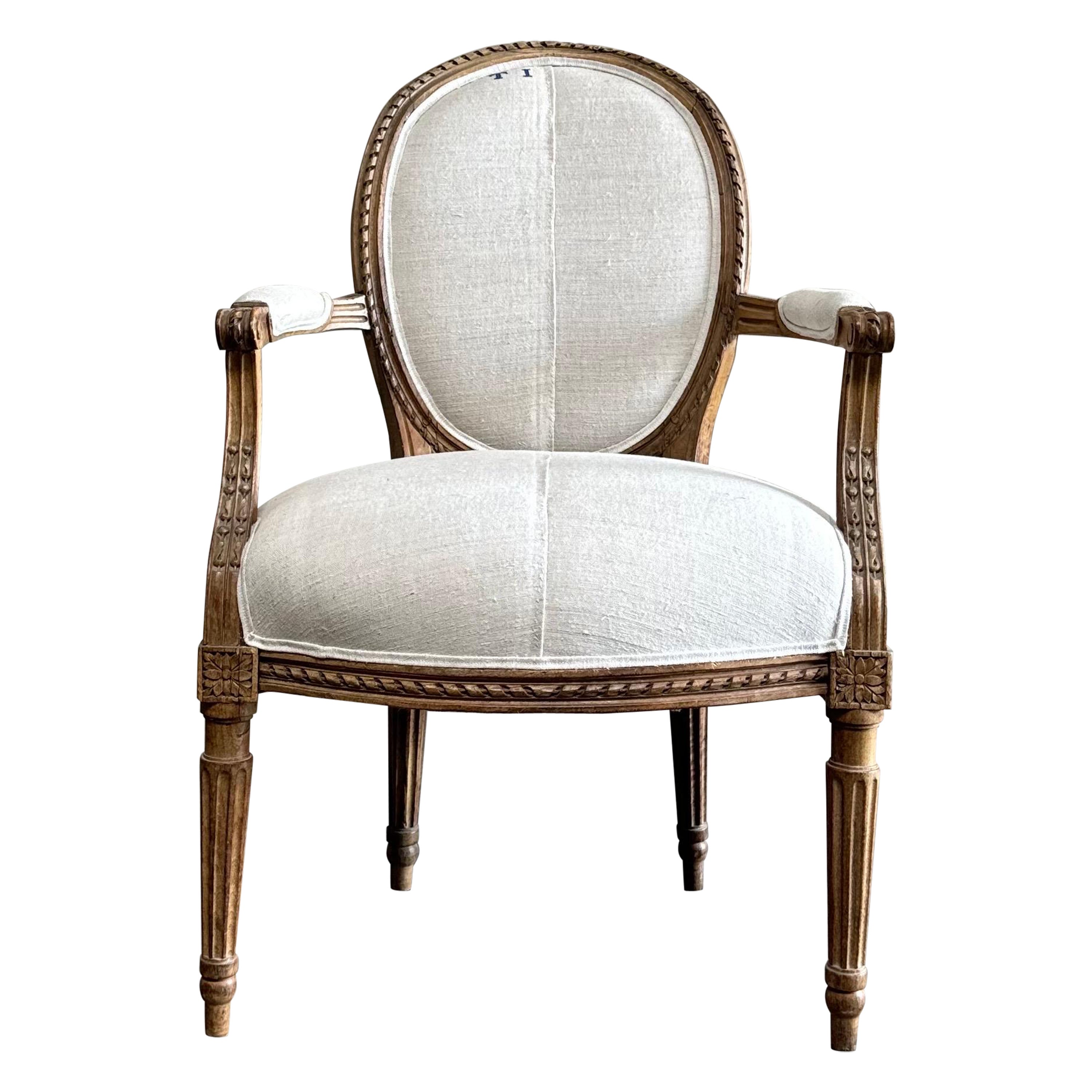 Antique Louis XVI French Open Arm chair For Sale