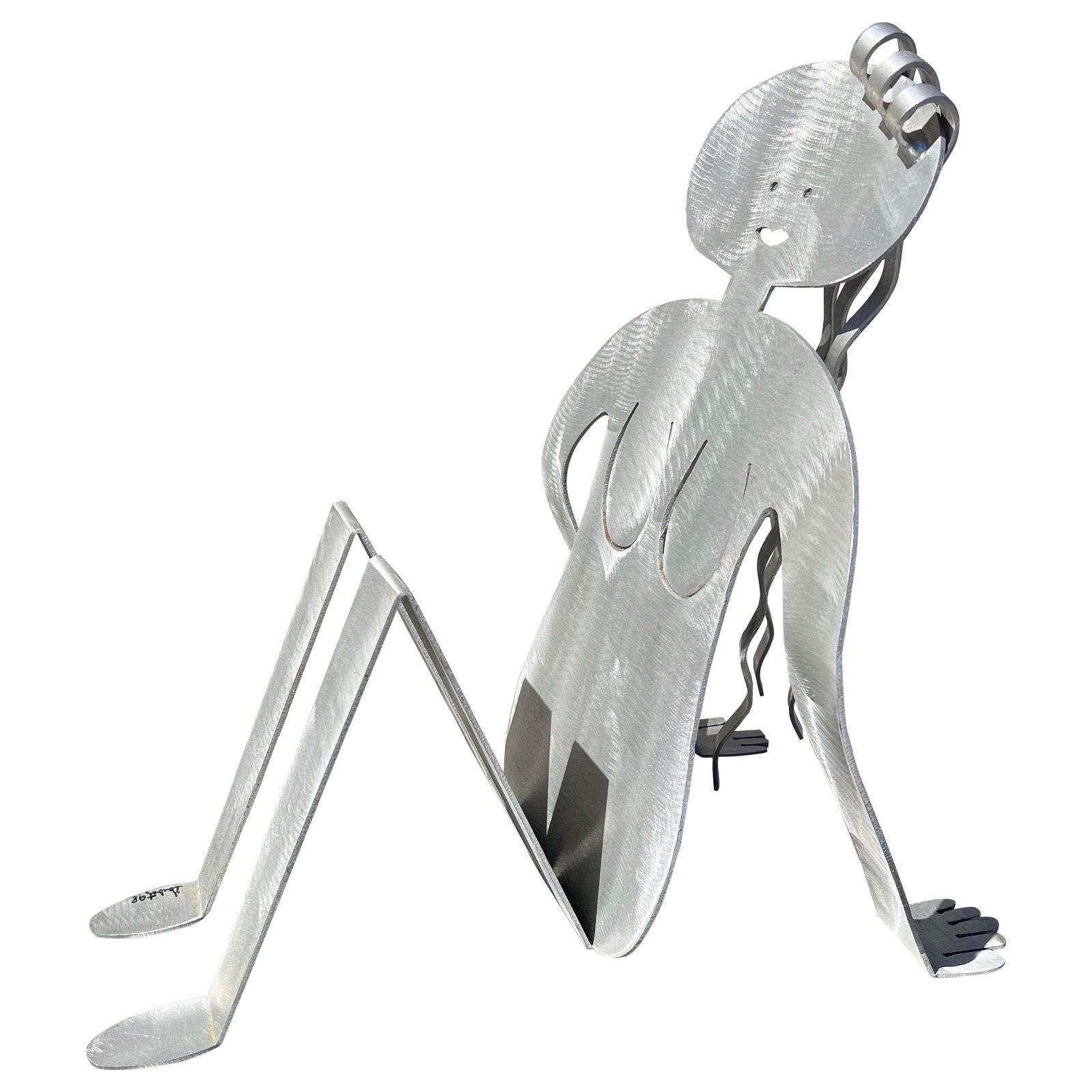 1980 Postmodern Fred Gartboz Aluminum Woman Body Magazine Rack For Sale