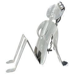 1980 Postmodern Fred Gartboz Aluminum Woman Body Magazine Rack