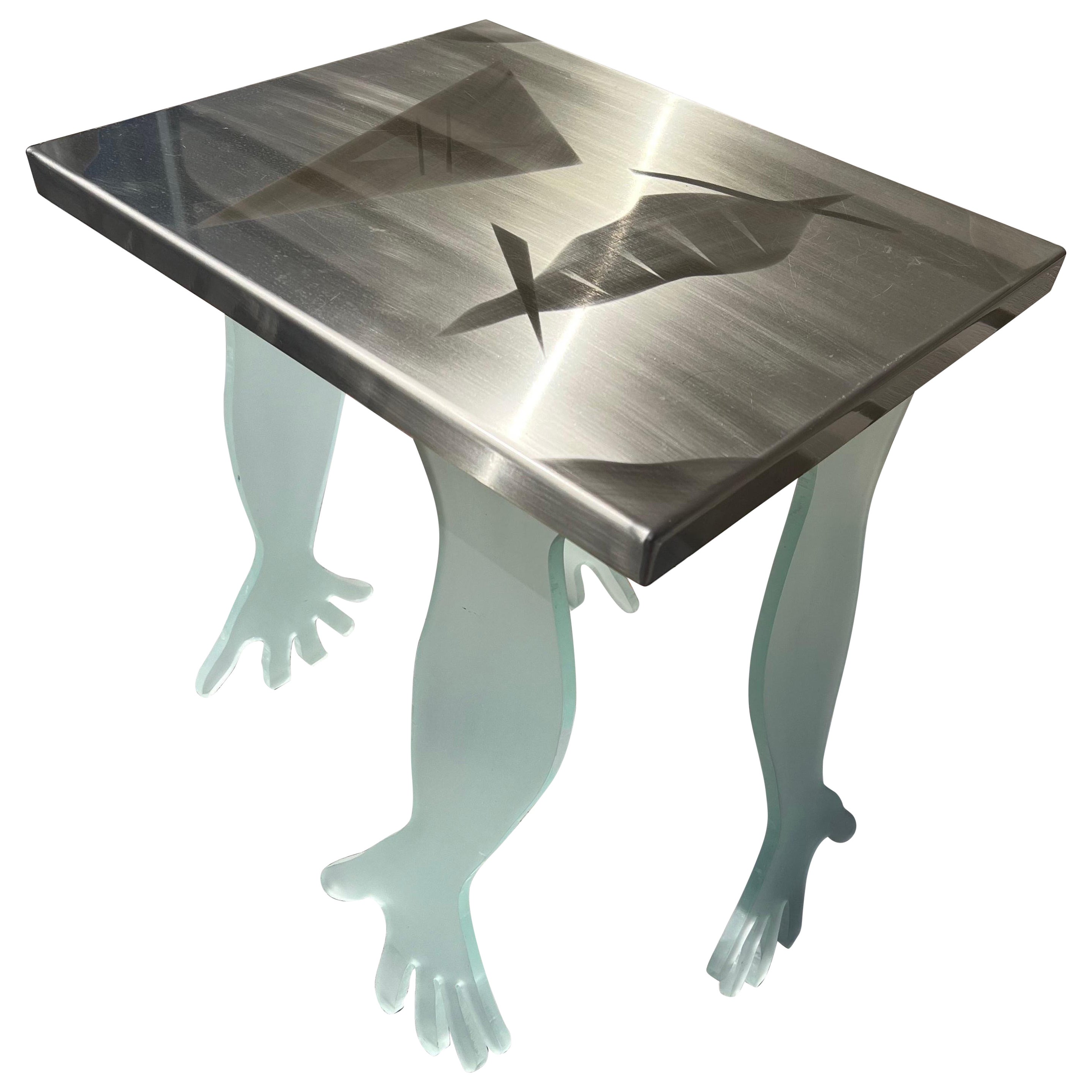 1980 Frosted Glass Hands Table For Sale