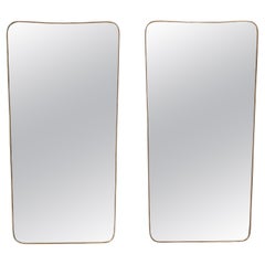 Midcentury Italian Modernist Pair of Large Shaped Brass Mirrors, 1950s