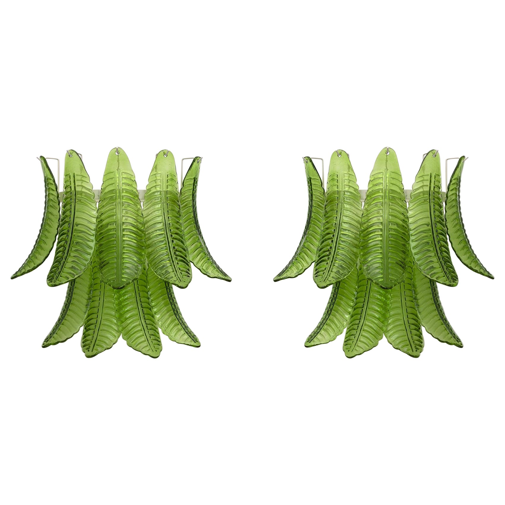 Pair of Mid-Century Modern Italian Murano Glass Palm Leaf Sconces, 1970s For Sale
