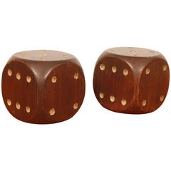 Antique Large Wooden Dice / Bookends