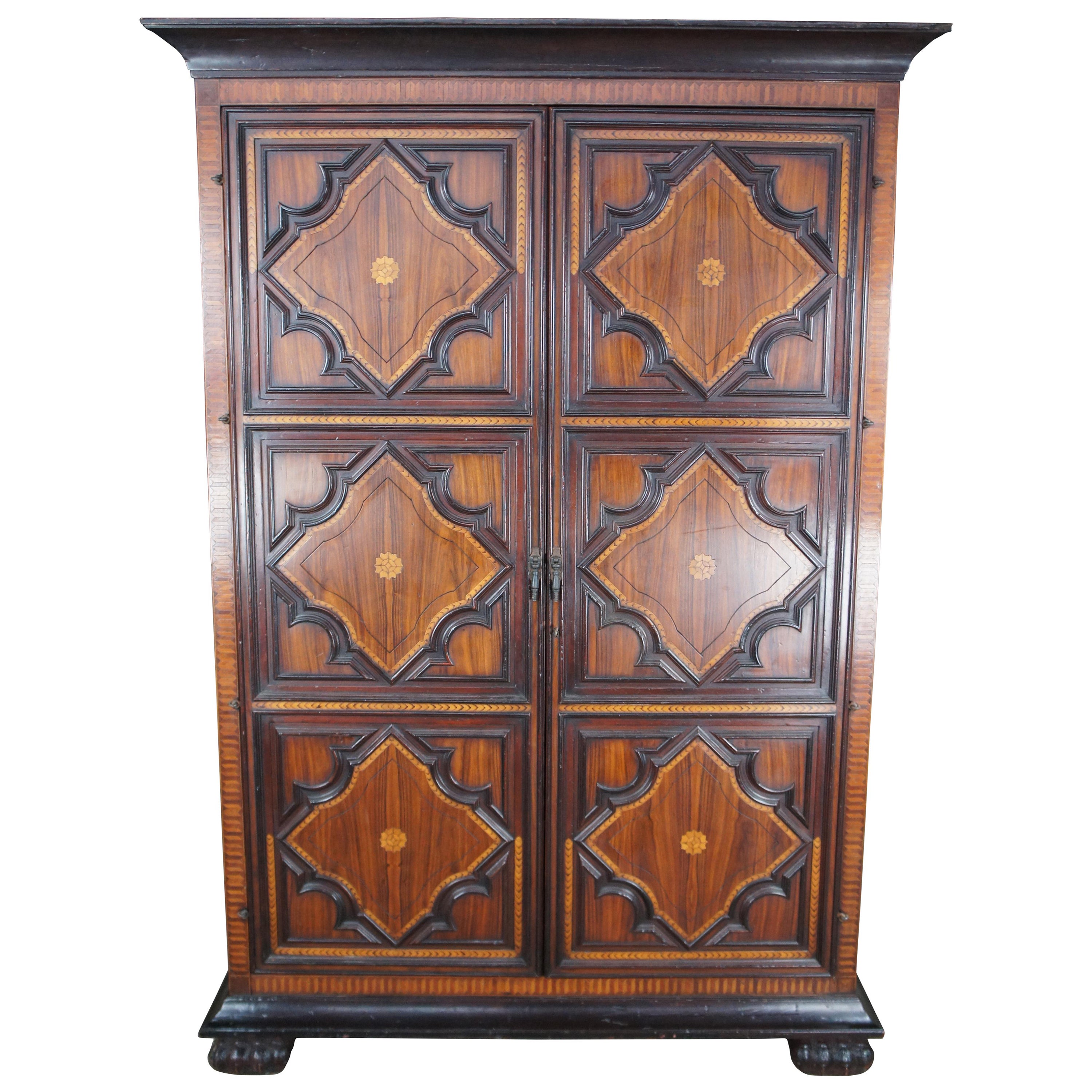 Alfonso Marina French Louis XIII Rosewood Marquetry Inlay Armoire Linen Press For Sale