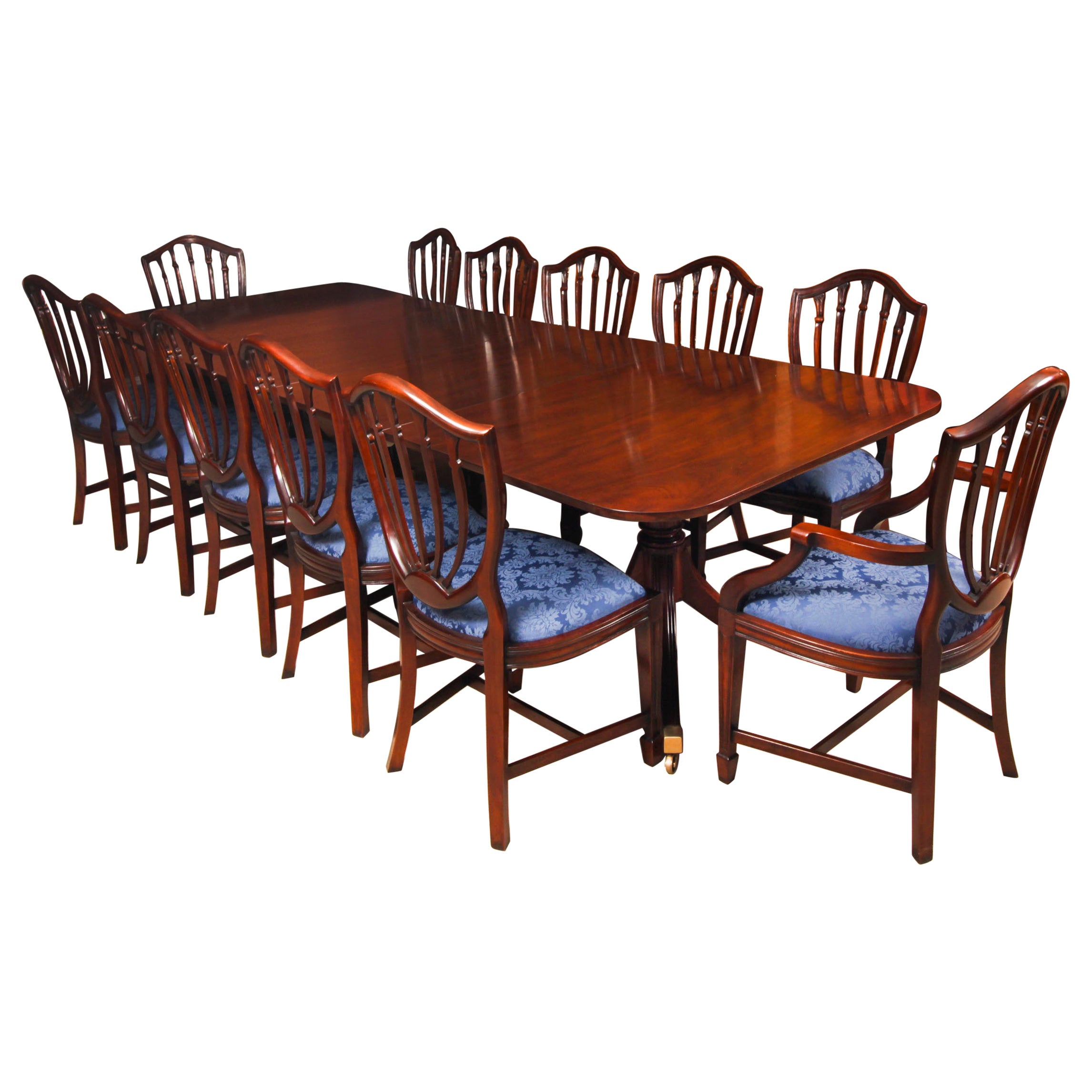 Vintage 12ft Dining Table by William Tillman & Set 12 dining chairs 20th C For Sale