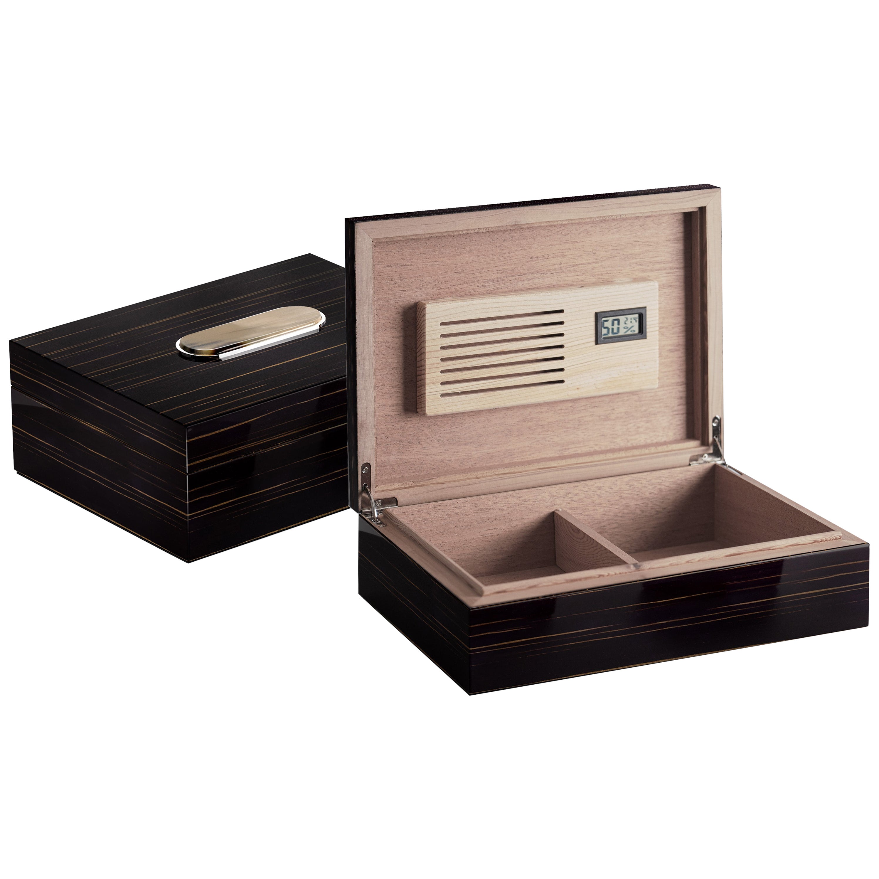 Sibilla Humidor in Glossy Ebony and Corno Italiano, Mod. 2458 For Sale