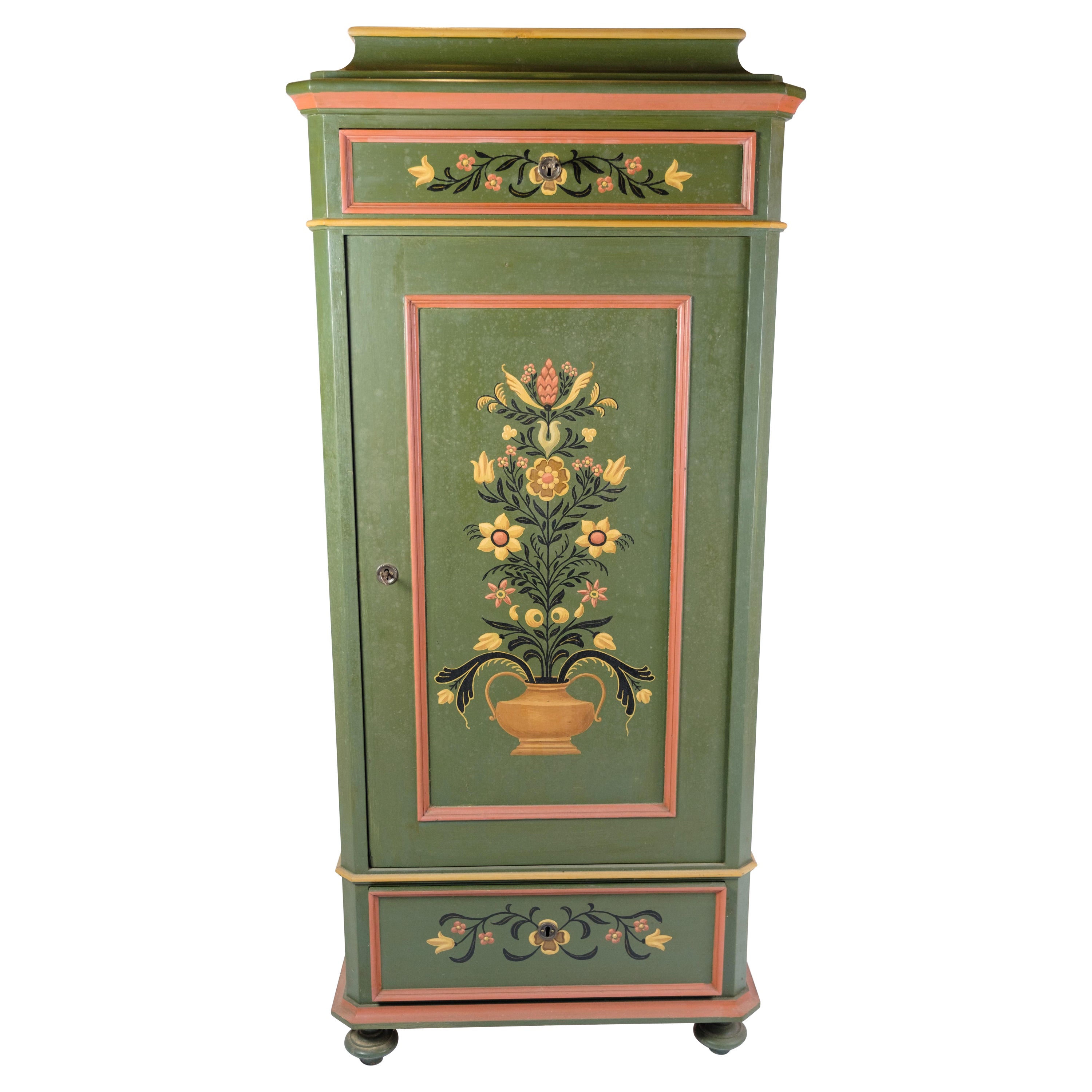 Antique Cabinet Hand Painted With Floral Decoration From 1890s For Sale