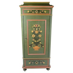 Antique Cabinet Hand Painted With Floral Decoration From 1890s