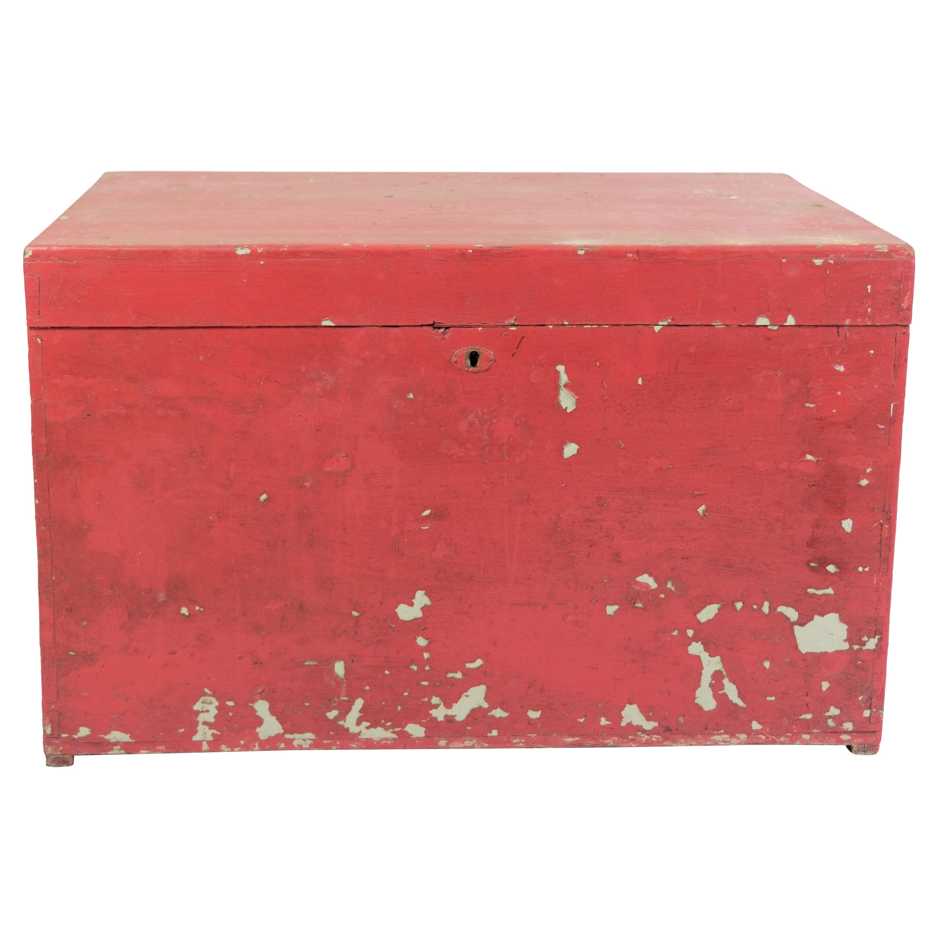 Antique Red Painted Chest From 1830s For Sale