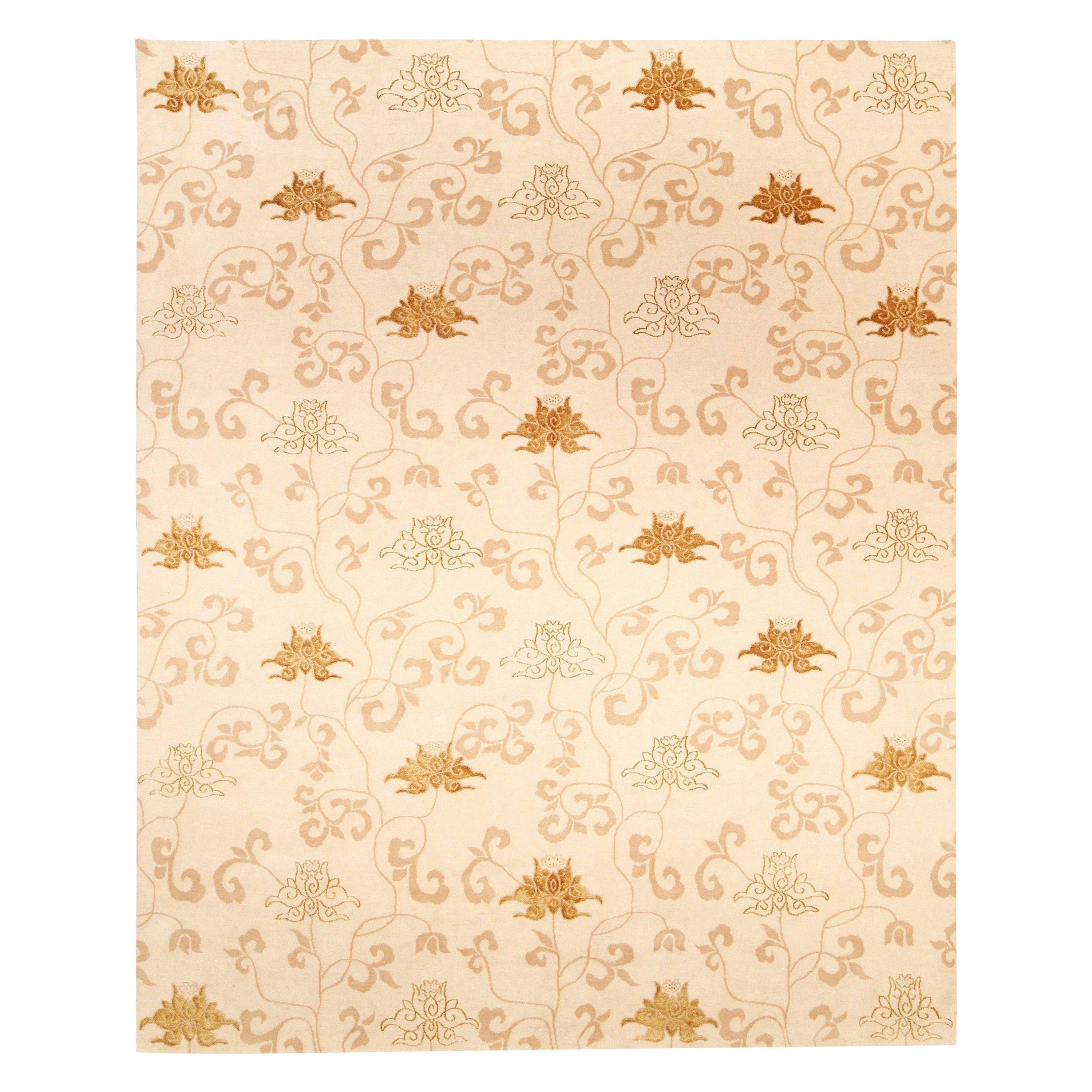 Contemporary Surface Subtly Floral Beige and Brown Silk Rug by Doris Leslie Blau For Sale