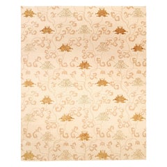 Contemporary Surface Subtly Floral Beige and Brown Silk Rug by Doris Leslie Blau