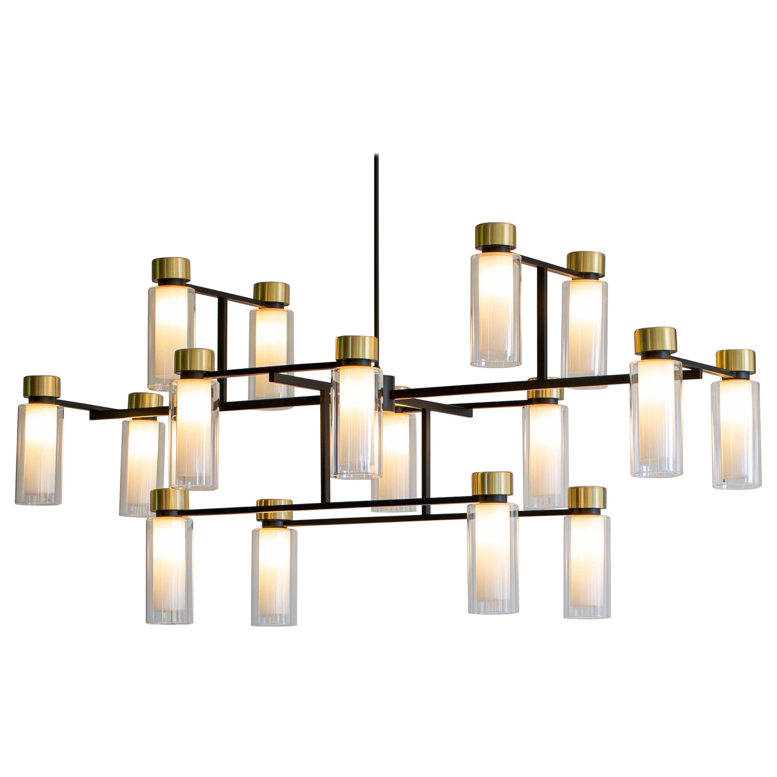 Contemporary Chandelier 'Osman 560.17' by Tooy, Brushed Brass & Clear Glass For Sale