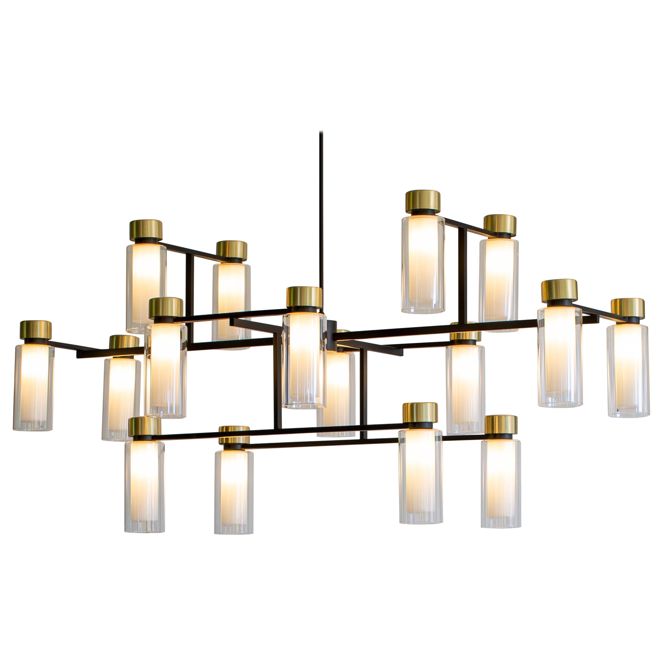 Contemporary Chandelier 'Osman 560.17 Square' by Tooy, Brass & Clear Glass