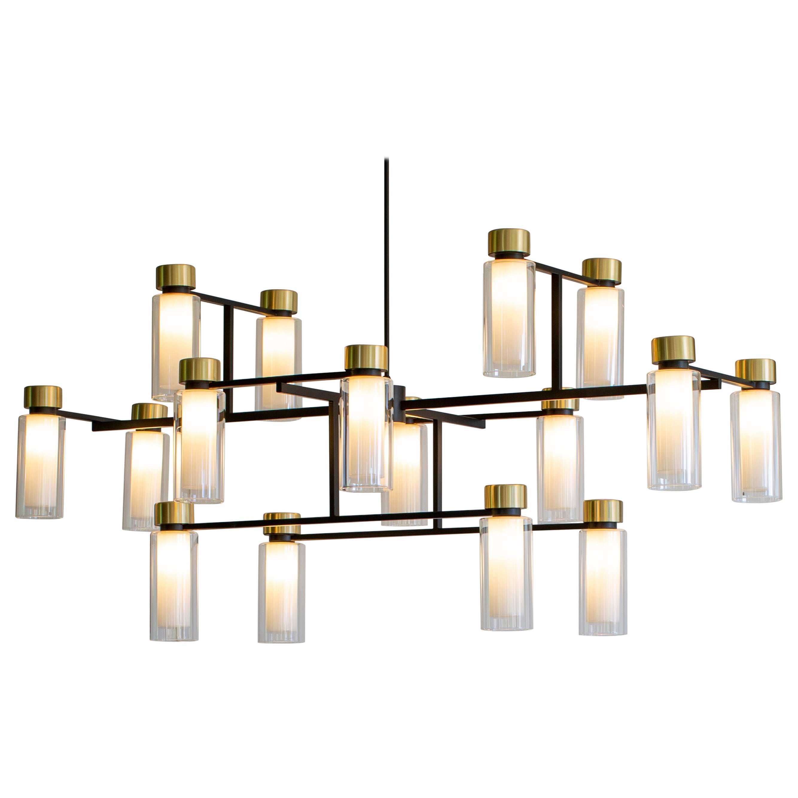 Contemporary Chandelier 'Osman 560.17' by Tooy, Brushed Brass & Clear Glass