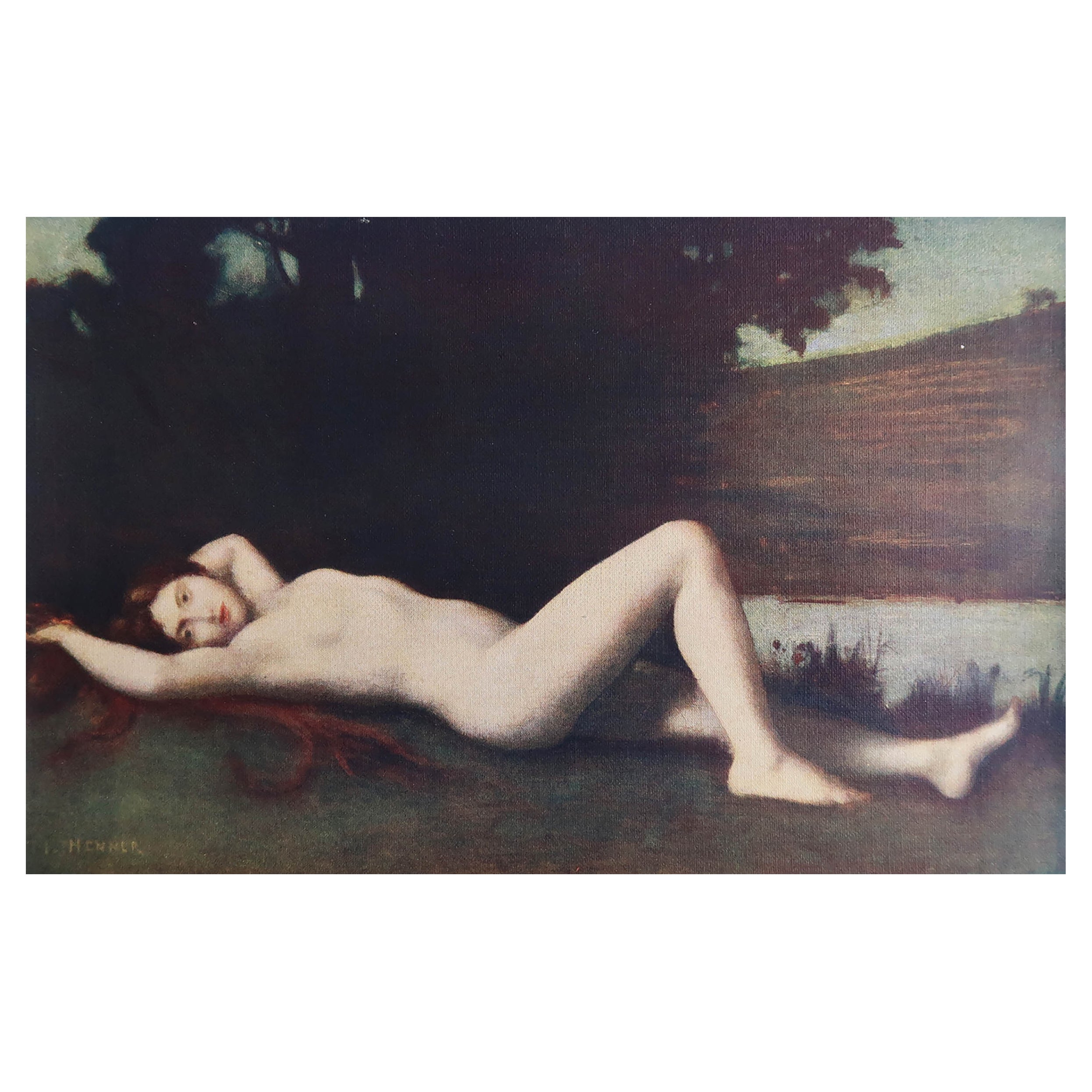 Original Vintage Print of A Female Nude After Jean Jaques Henner. C.1920 For Sale
