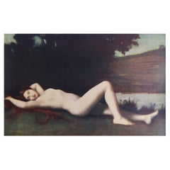 Original Antique Print of A Female Nude After Jean Jaques Henner. C.1920