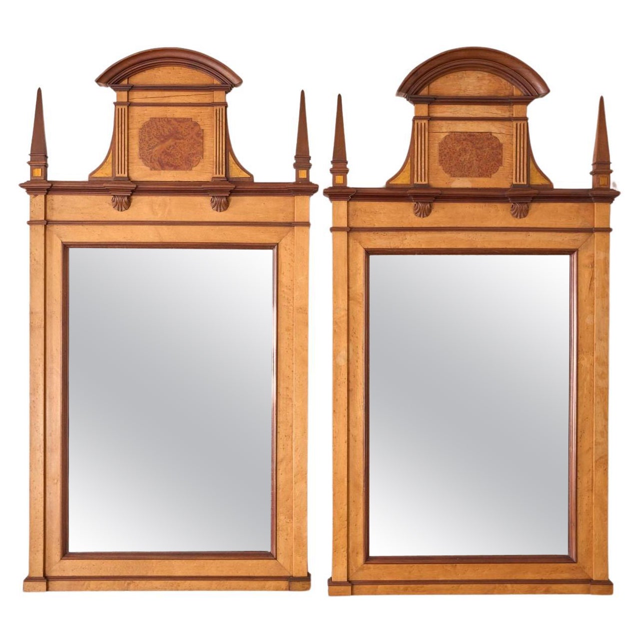 Pair of large 19th century Maple and Walnut wall mirrors For Sale