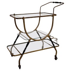 Used Mid Century Italian Bar Trolly by Cesare Lacca in Brass and Black Wood, around 1