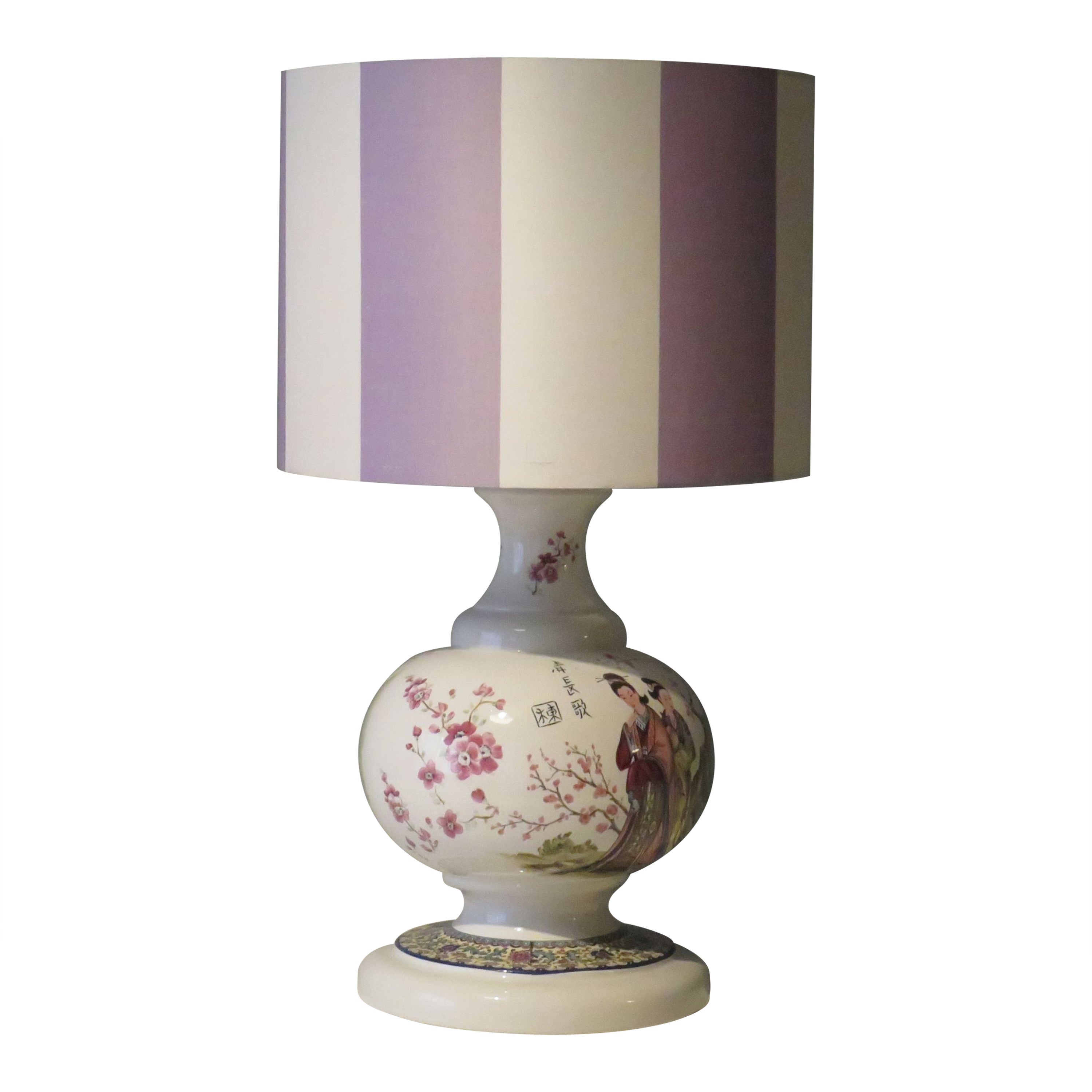 Large Mid century ceramic table lamp with Oriental images. For Sale