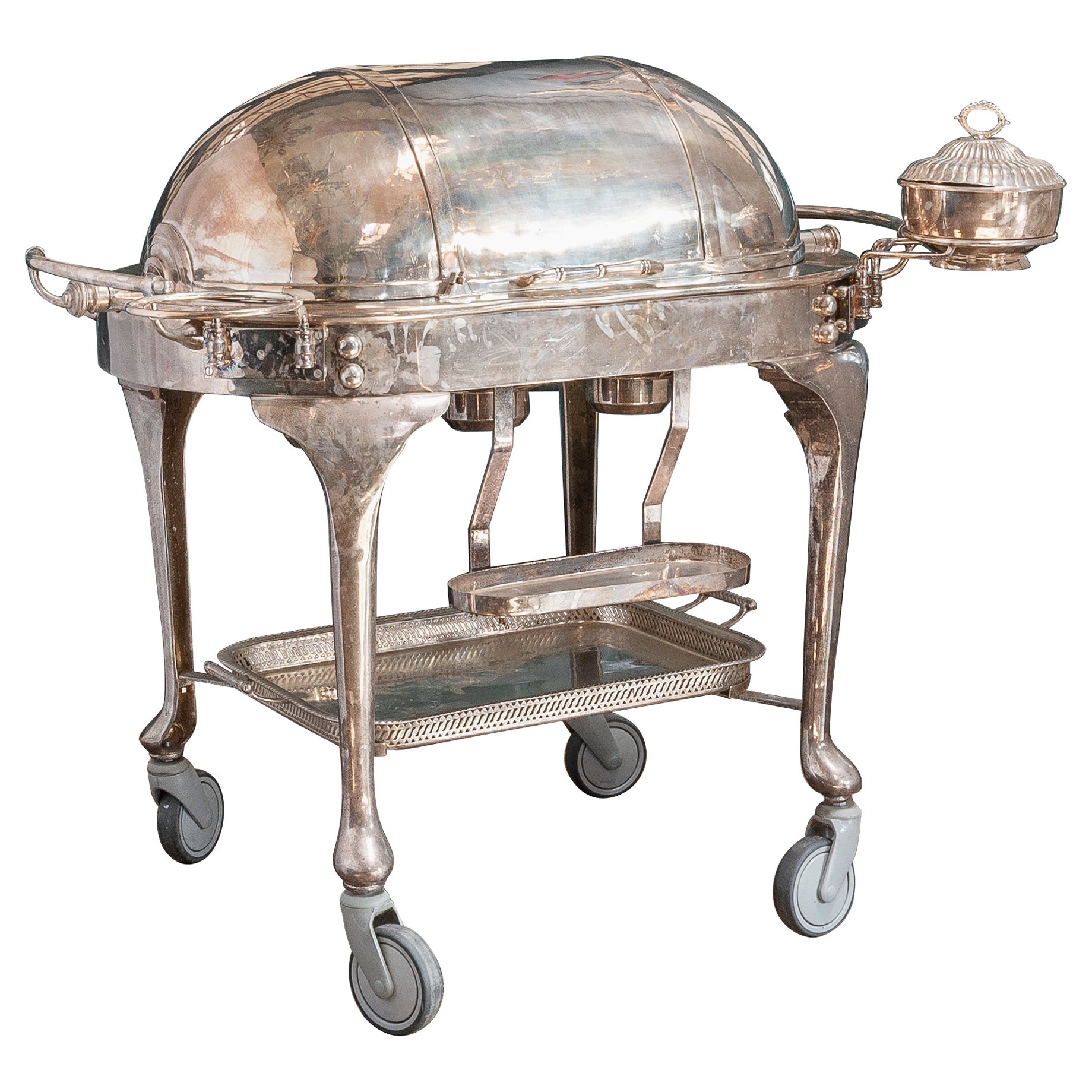 A Large English Silver Plated Beef Carving Trolley