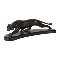 Antique Early 20th Century Art Deco Bronze Sculpture "Panther" by Georges Lavroff