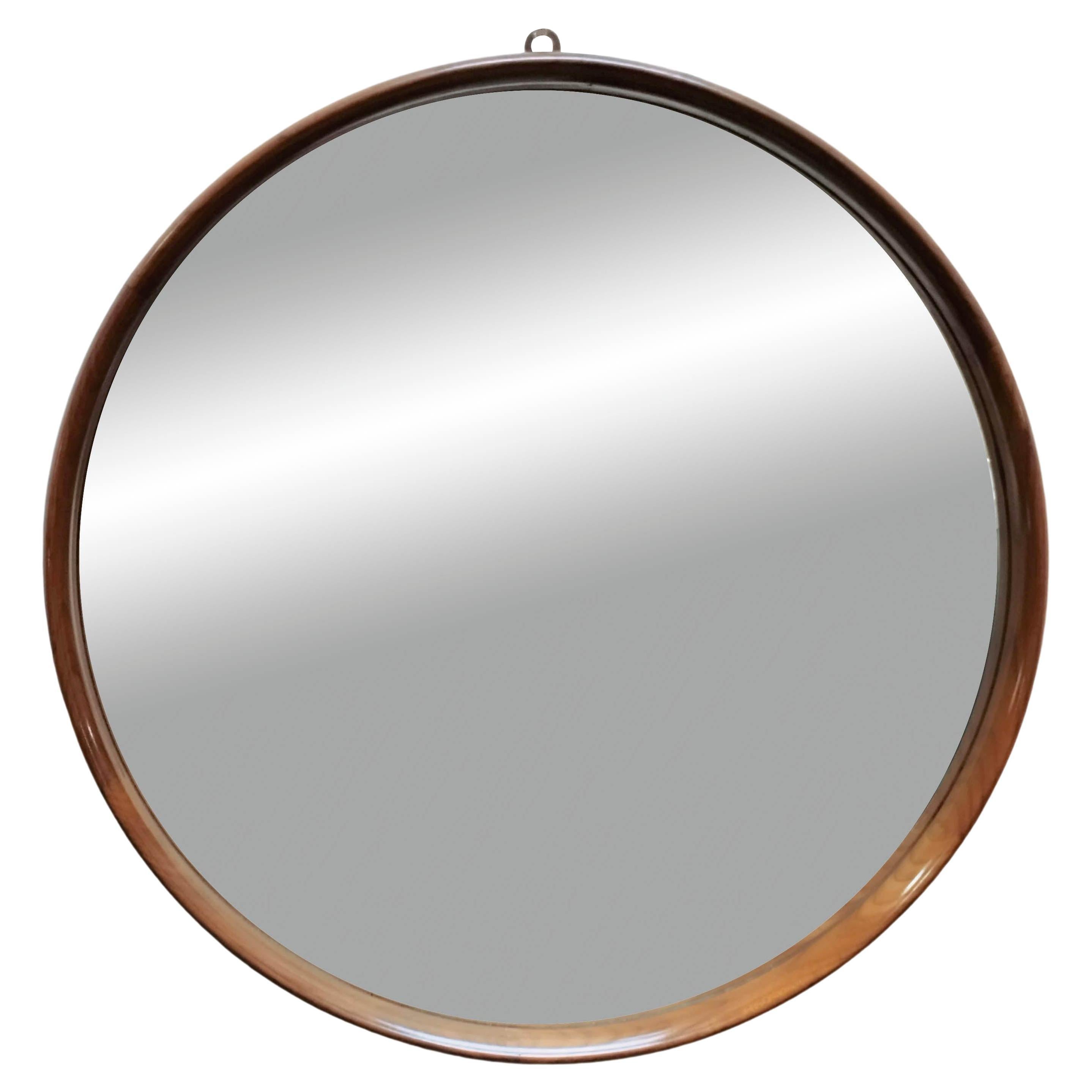Wood Round Wall Mirror, Italy, 1960s For Sale