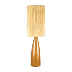 Scandinavian Modern Teak Accent Table Lamp with Original Straw Shade, Mid Centur