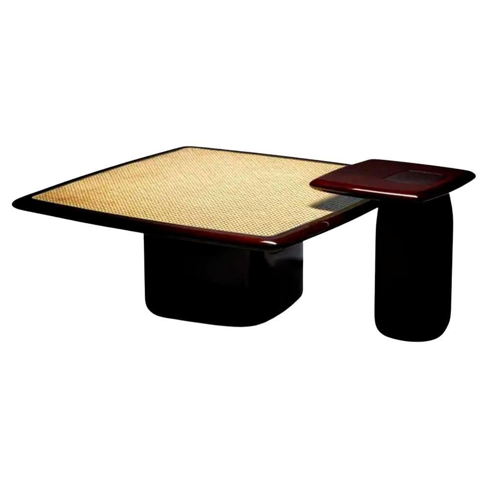 Ensemble table basse et table d'appoint Bossa Square, bois massif acajou, par Duistt