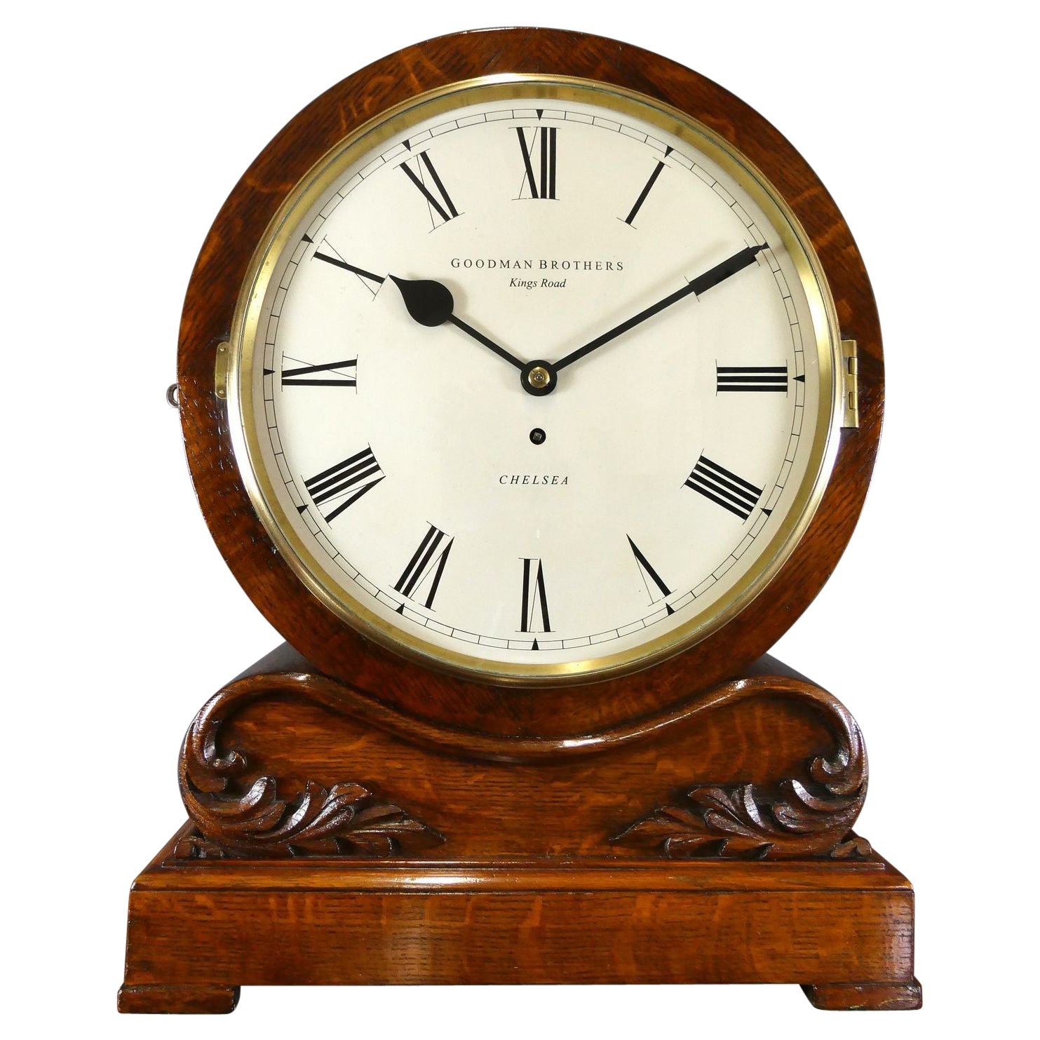 Oak Cased Drumhead Fusee Bracket Clock, Goodman Brothers, Kings Road, Chelsea