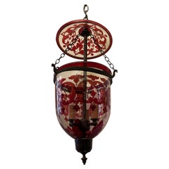 Wonderful Cranberry Red Clear Glass Bell Jar Lantern Light Fixture Pendent 