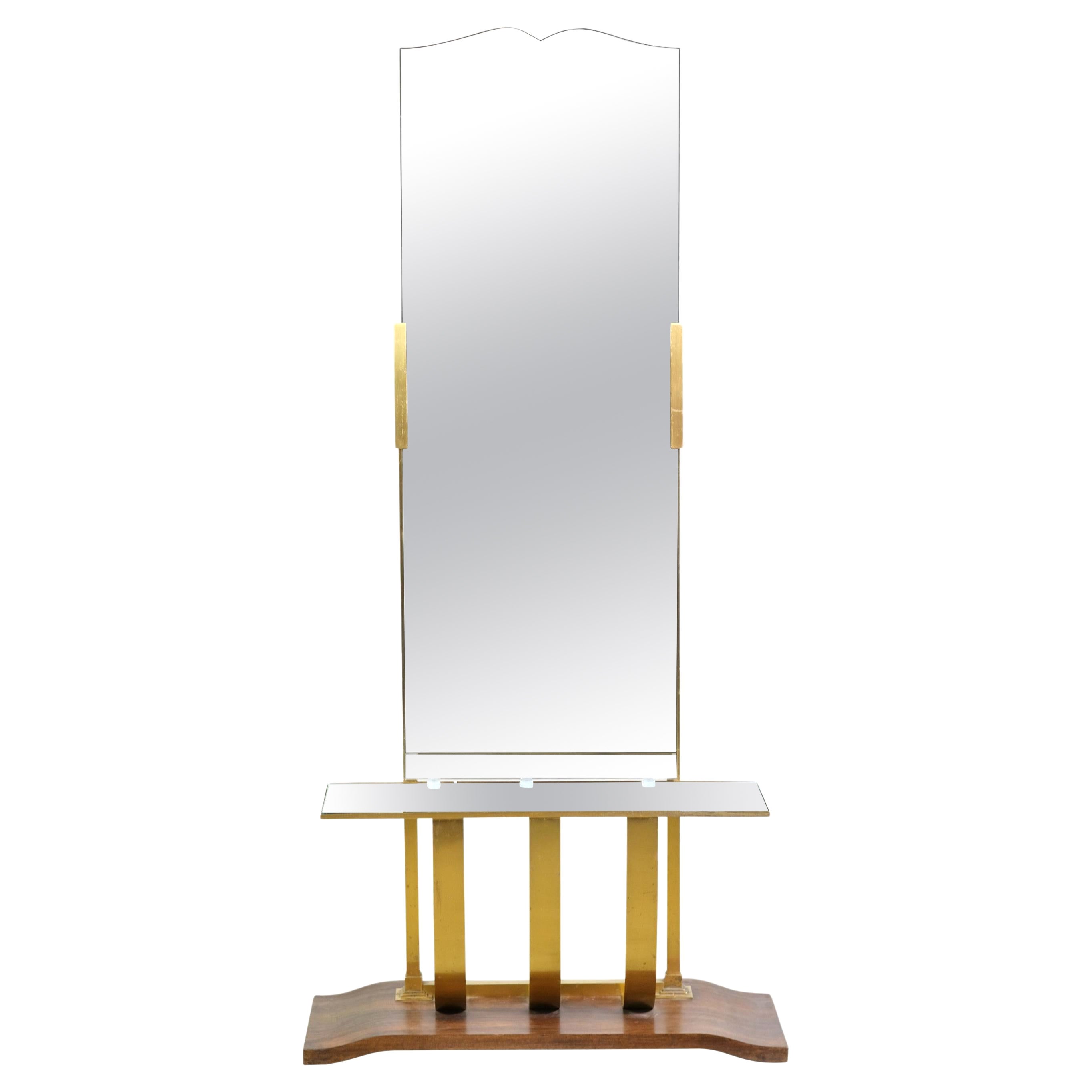 European Standing Art Deco Dressing Mirror with Shelf For Sale