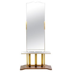 European Standing Art Deco Dressing Mirror with Shelf