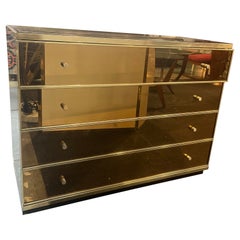 Vintage Renato Zevi 1970s mirror and brass chest of drawers