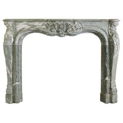 Antique Louis XV Campan Vert Fireplace