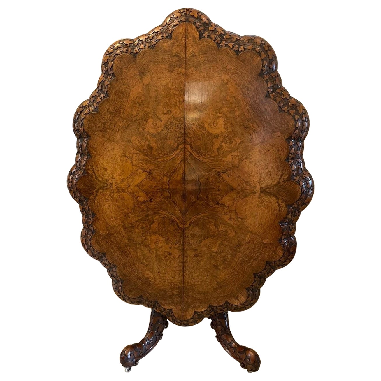 Antique Victorian Outstanding Quality Carved Burr Walnut Centre/Dining Table  For Sale
