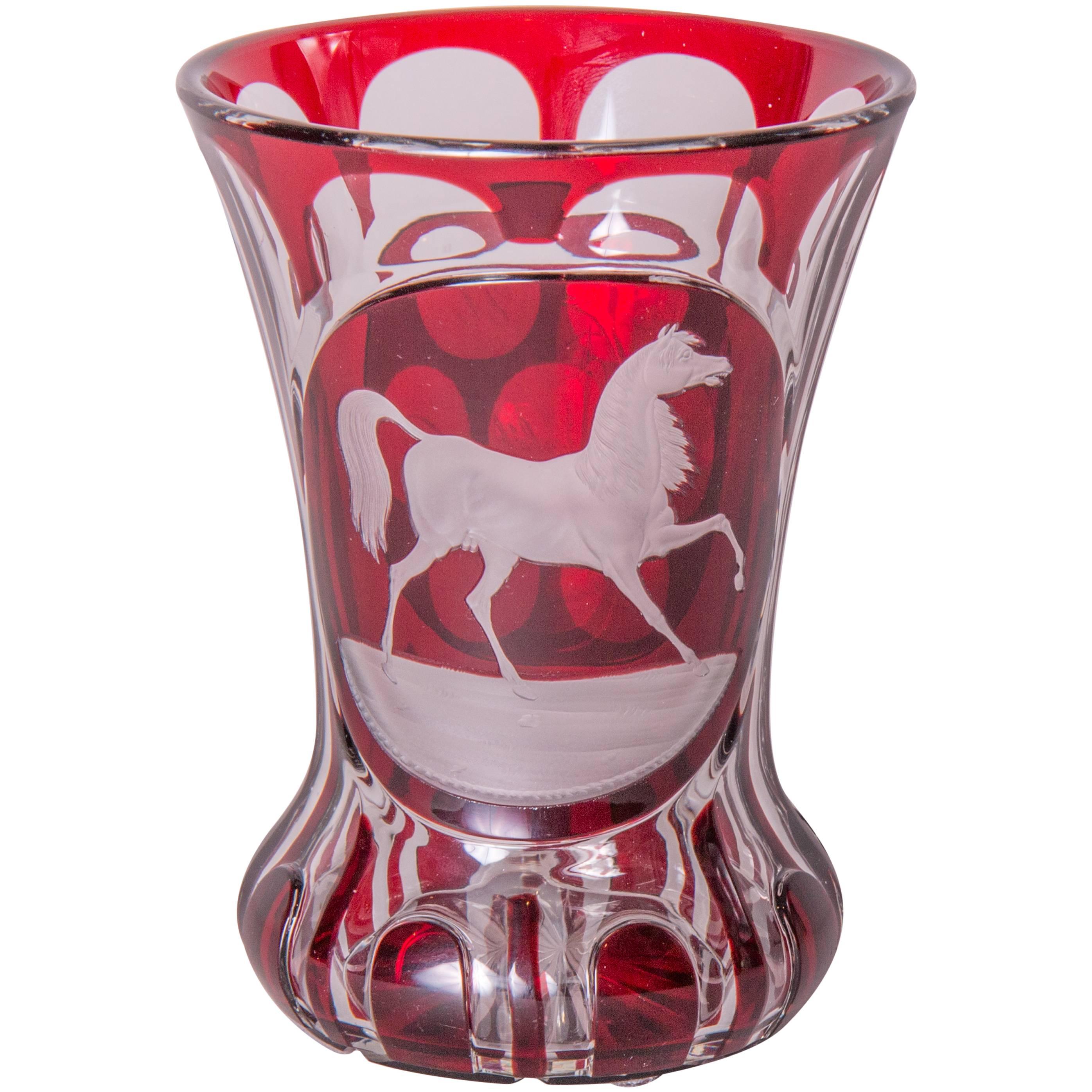 Biedermeier goblet with horse attributed to Karl Pfohl, Bohemia, circa 1840 For Sale