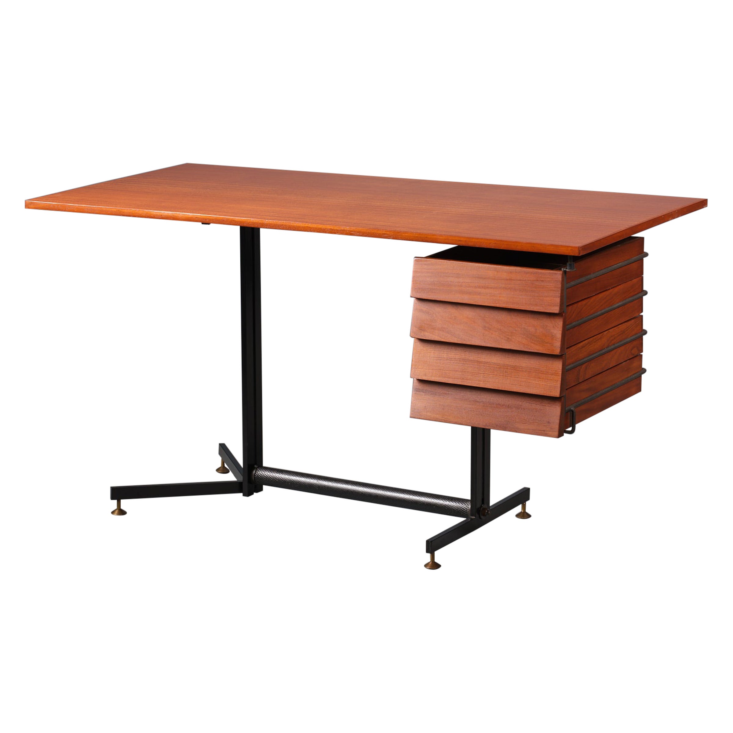 Midcentury Modern Italian Teak Desk: Expertly Restored to Original Beauty  For Sale