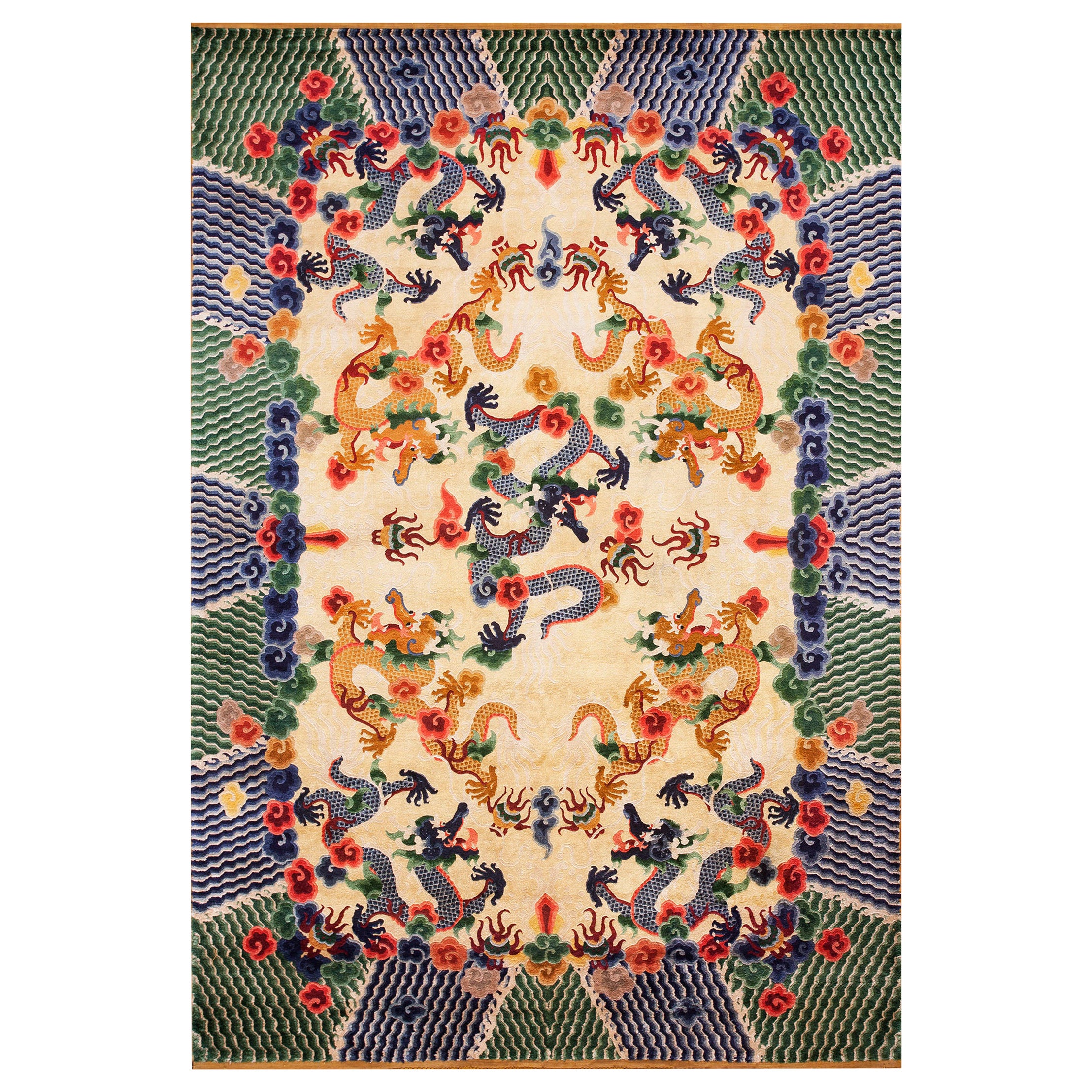 Early 20th Century Chinese Silk Dragon Carpet 