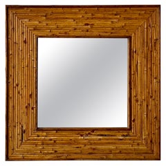 Vintage large square bamboo mirror, France 1960's 